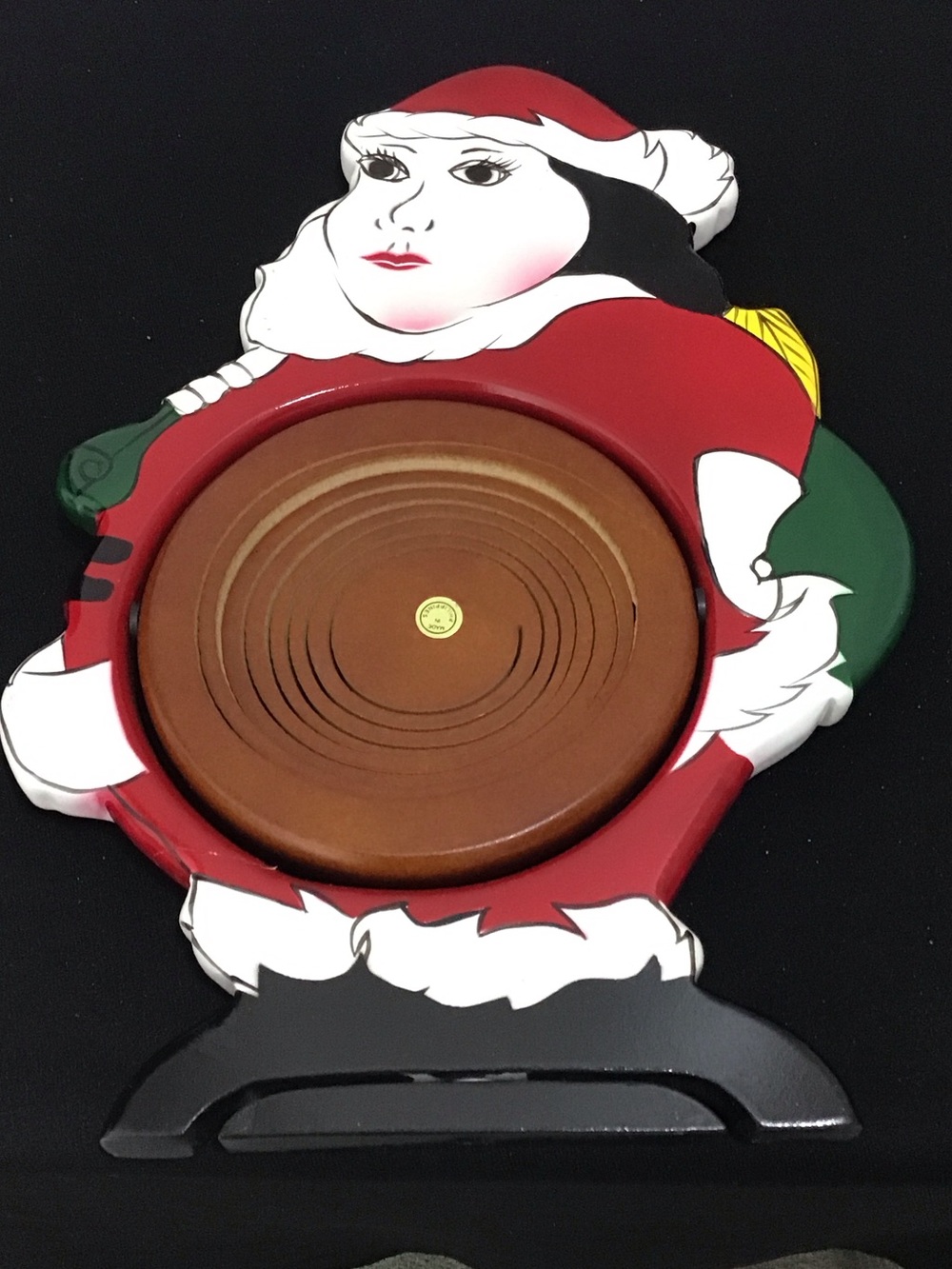 Young Mrs. Santa Vintage Hand Painted Hand Carved Wooden Collapsible Basket NWOT